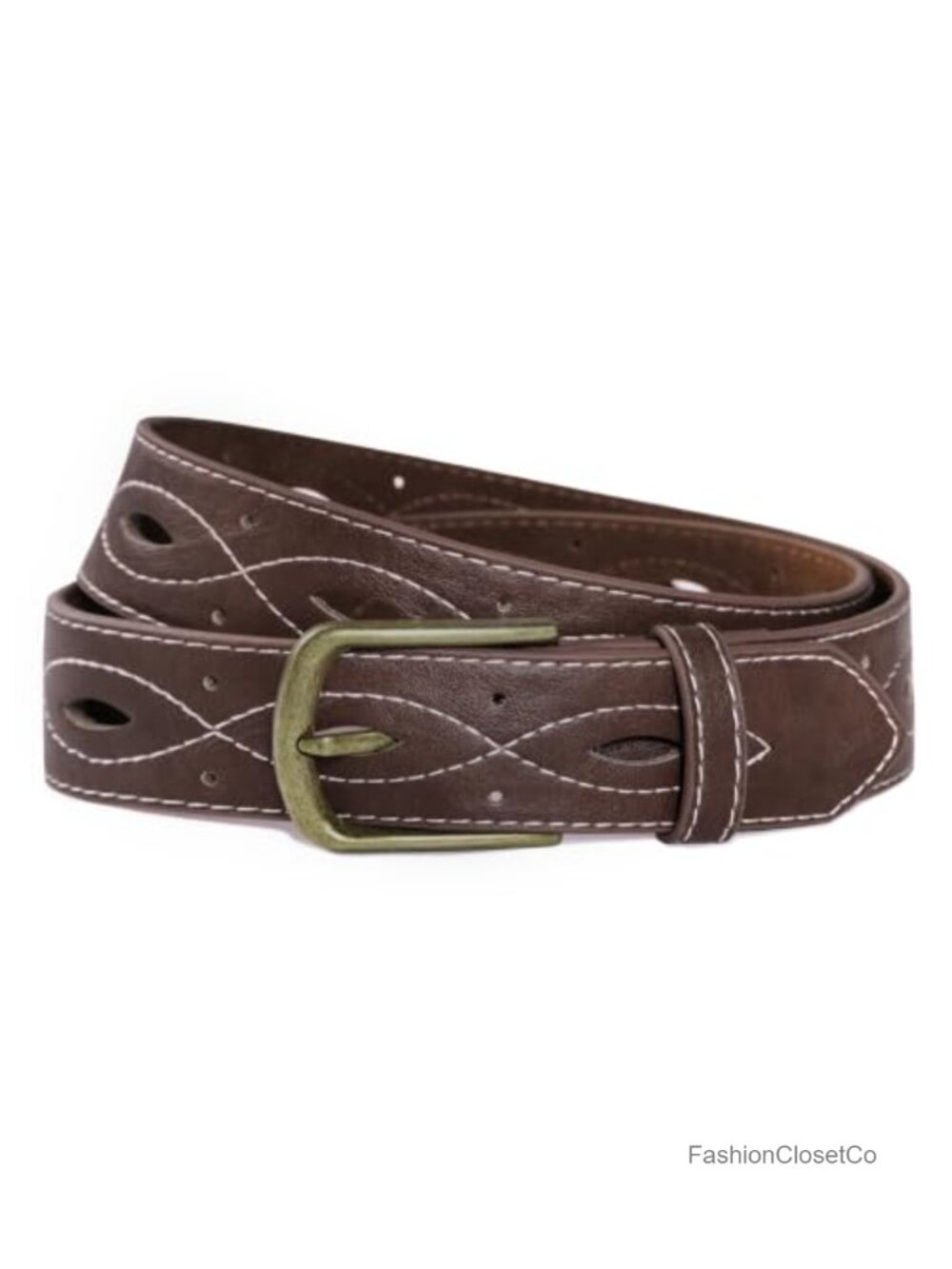 Faux Leather Western Belt Hollow-Out Antique Brass Buckle Cowgirl